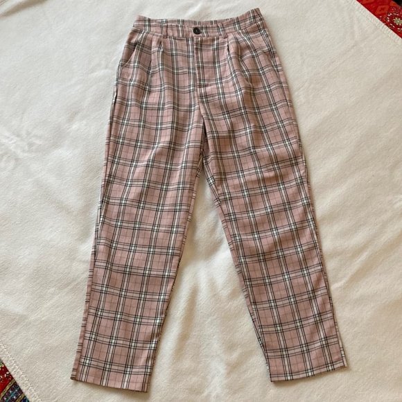 Shein plaid high rise dusty rose anke/crop pants - Picture 1 of 6
